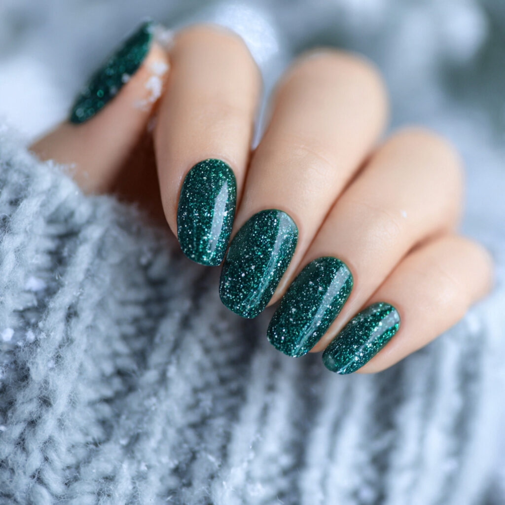 glitter pine flurry nails bring subtle sparkle