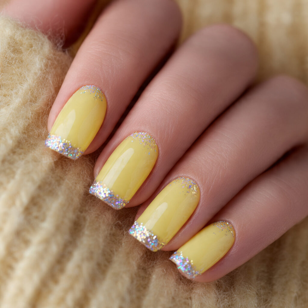 glitter tips brighten butter yellow nails instantly
