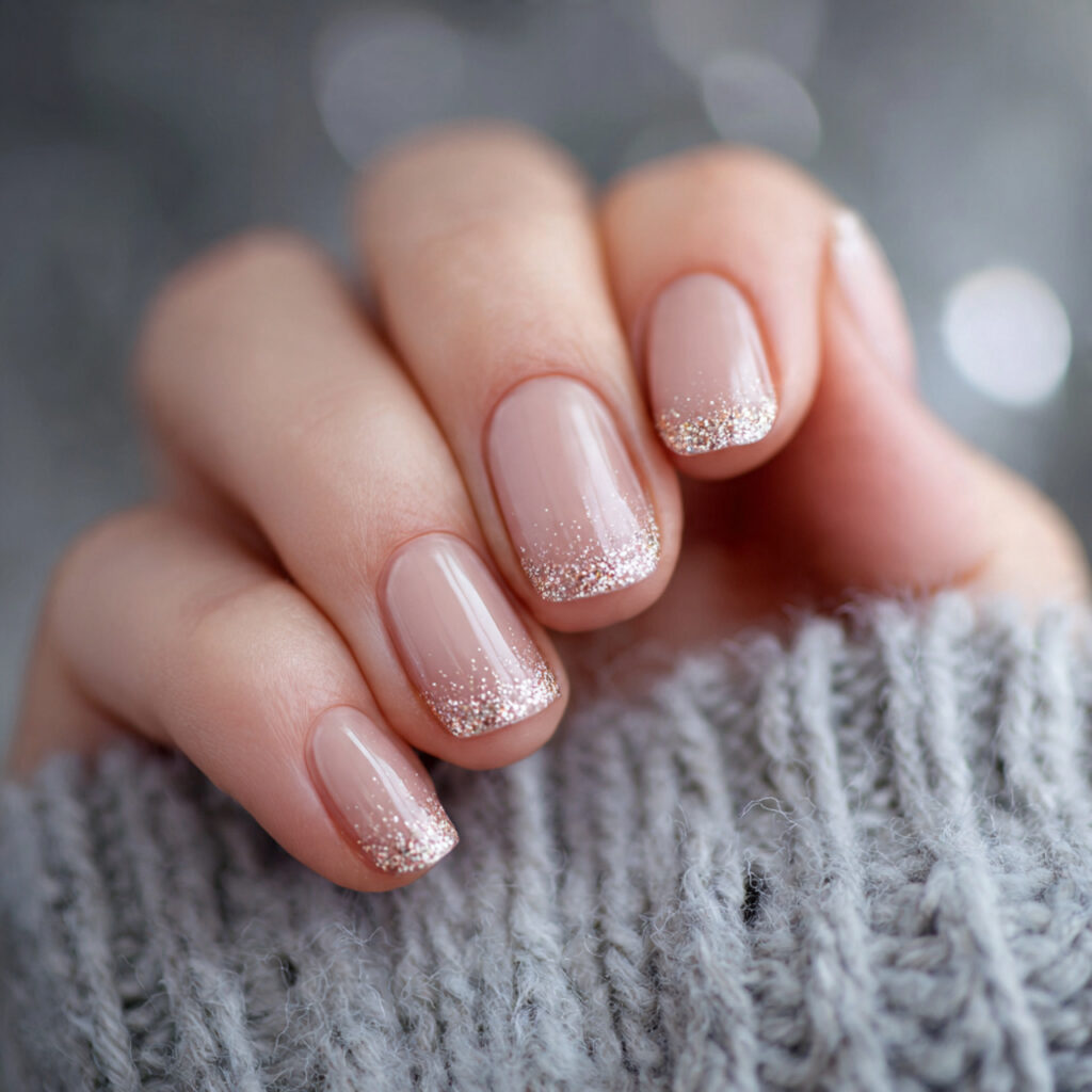 glittery neutral nails add soft sparkle without