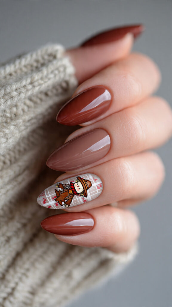 glossy brown nails give a warm and