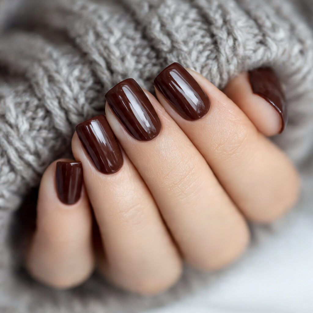 glossy brown winter nails feel clean and