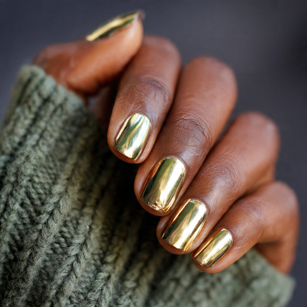 gold foil gives nails a shiny reflective