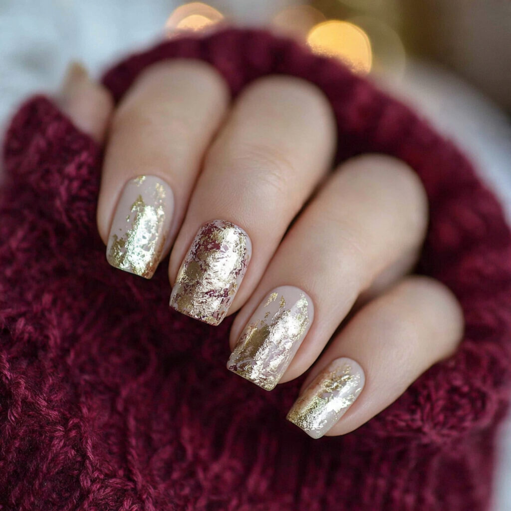 gold foil nails bring a touch of