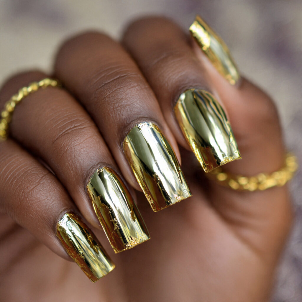 gold foil nails bring shine and glamour