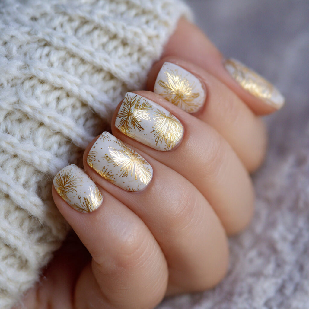 golden luxe poinsettia nails emphasize elegance and