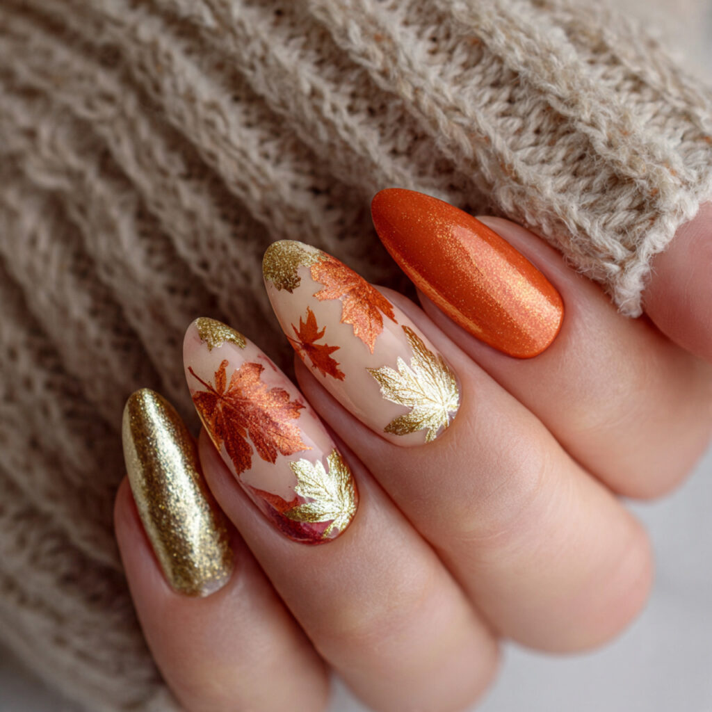 golden maple nails mimic the colors of