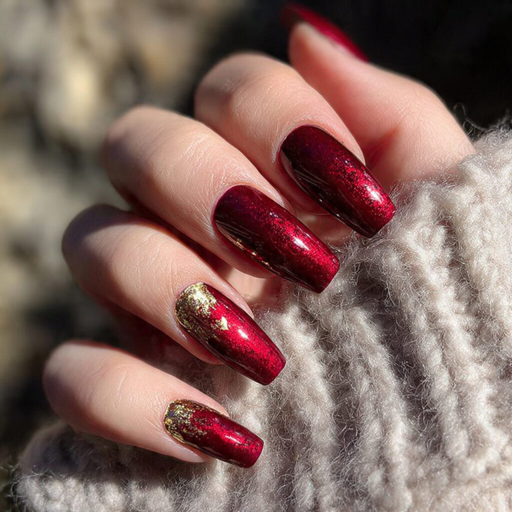 golden ruby glam nails feel bold and