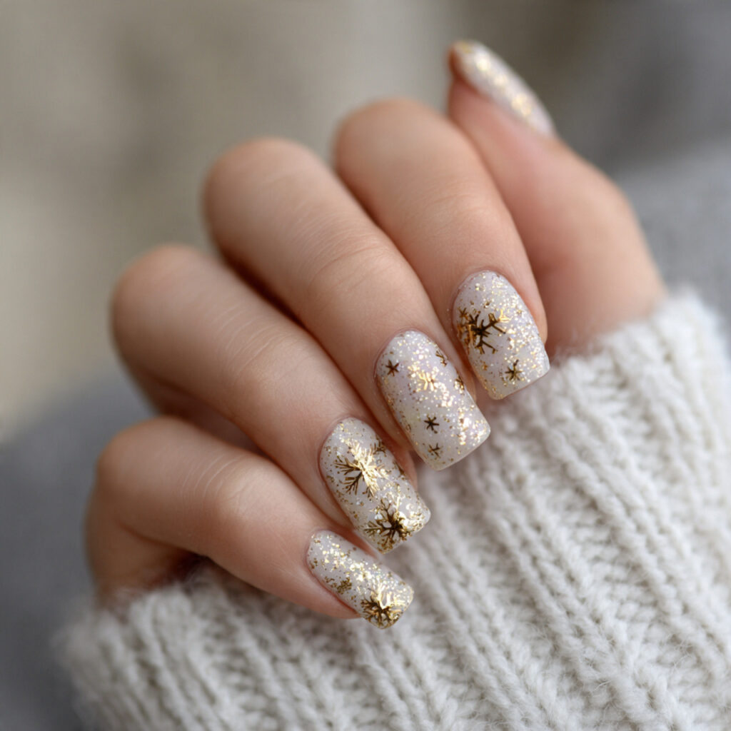 golden snowfall and winter nails bring warmth