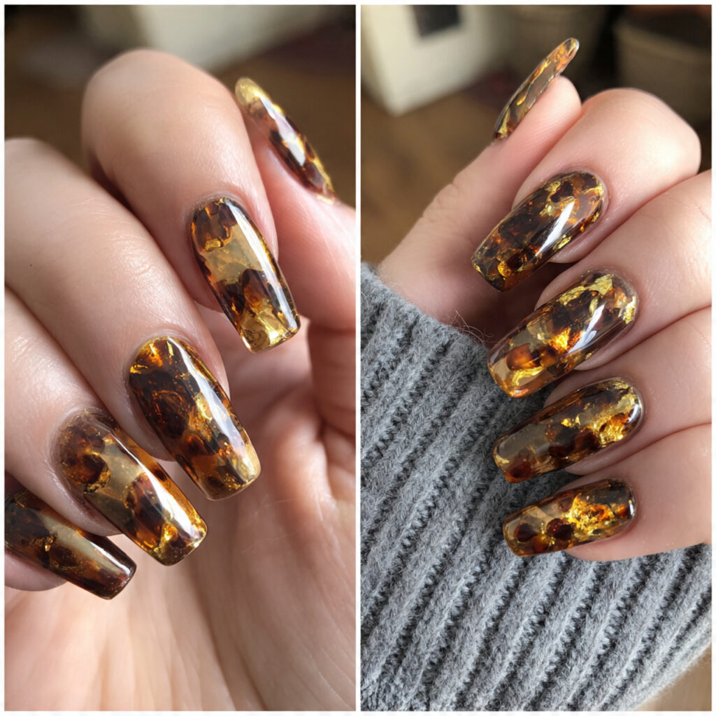 golden tortoiseshell nails pin style with the