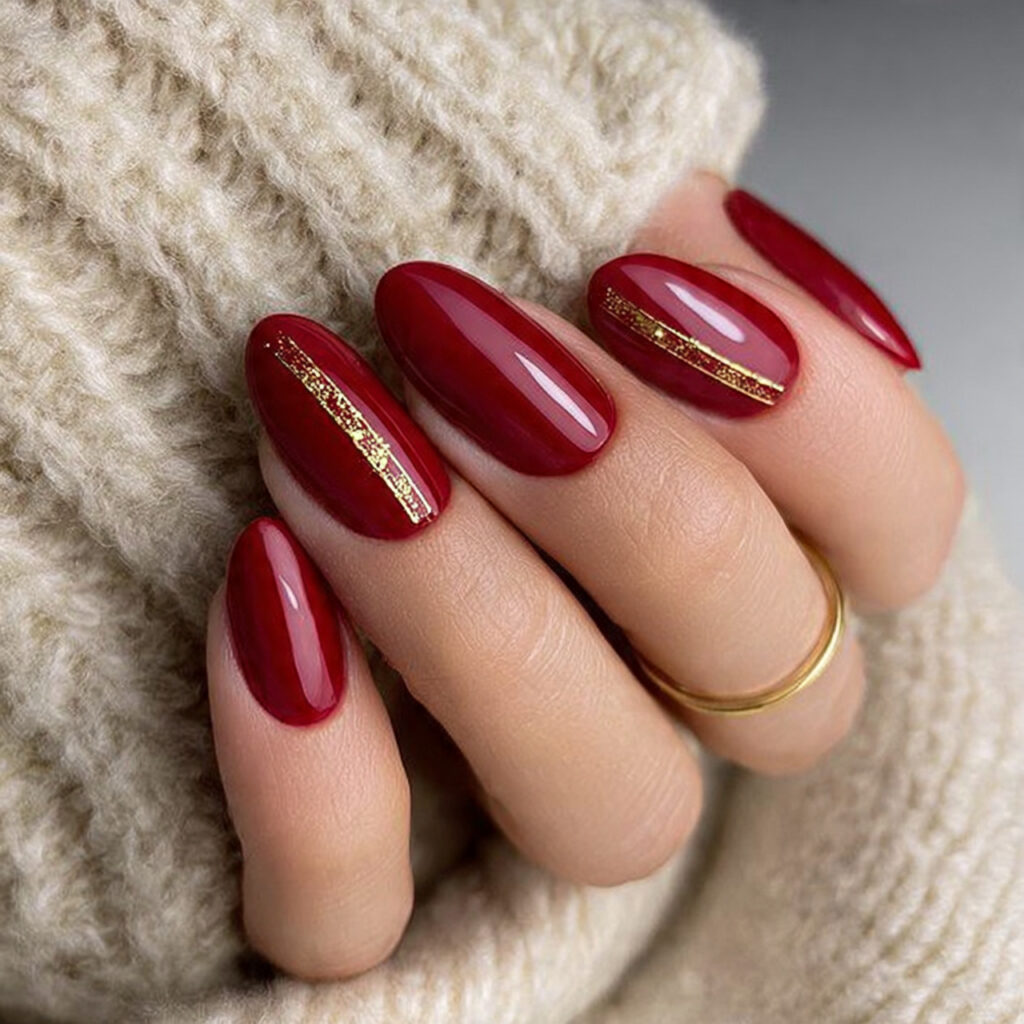 golden winter glow red nails feel rich