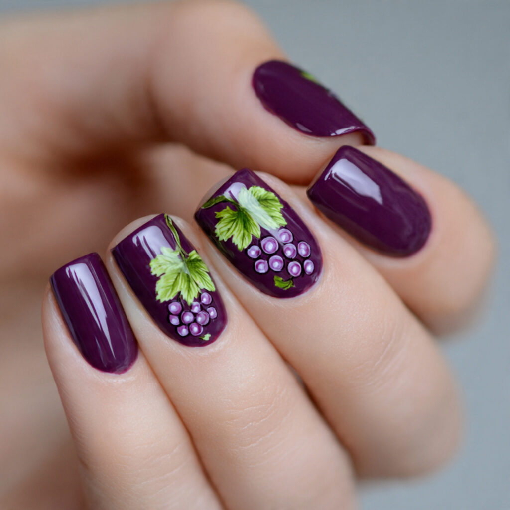 25 Fruit Nail Ideas for a Fresh, Fun, and Colorful Look 9 grape nails are deep purple and chic