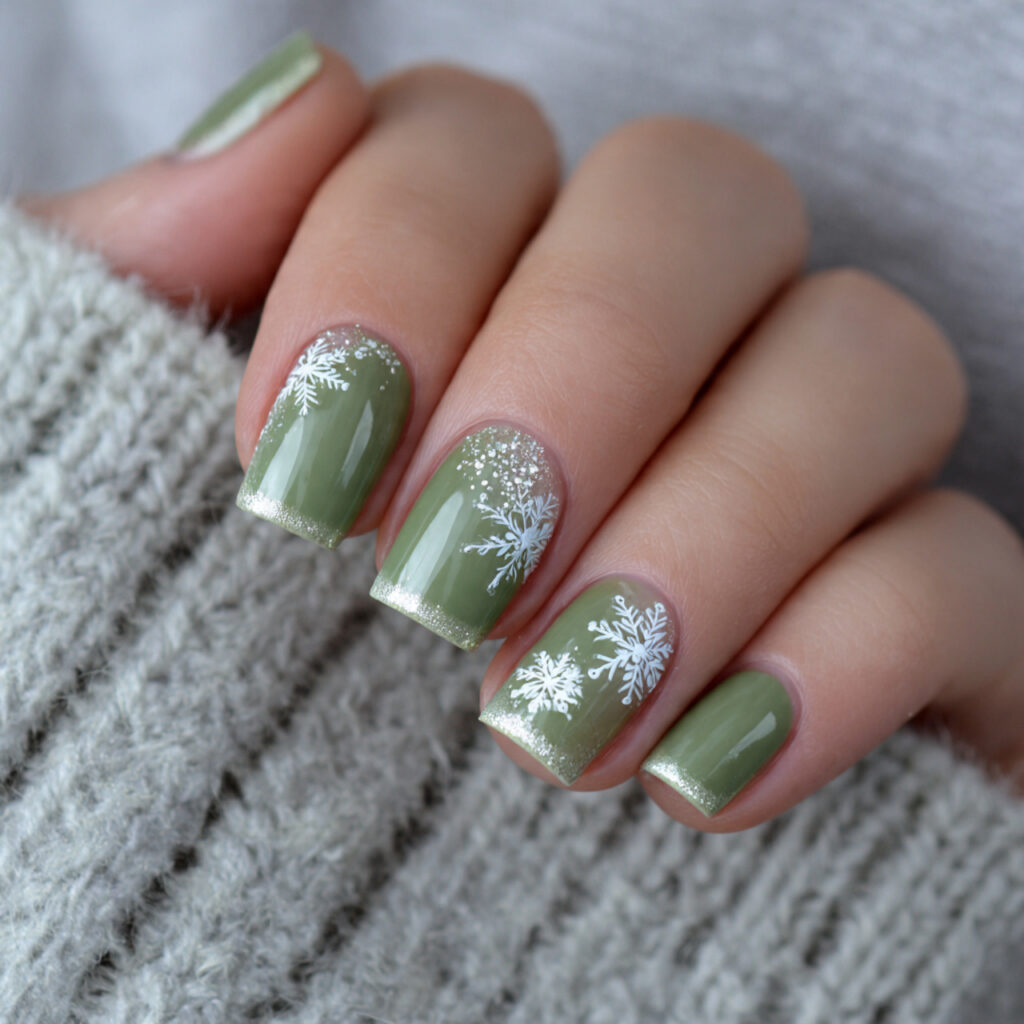 green snowflake tip nails update classic winter