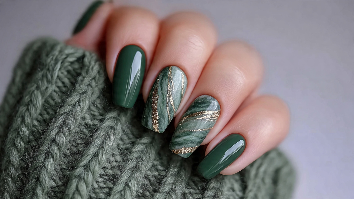 27 Green Winter Nails in Soft and Moody Shades You’ll Love 4 Green Winter Nails