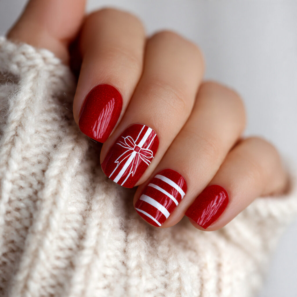 holiday gift wrap red nails feel festive