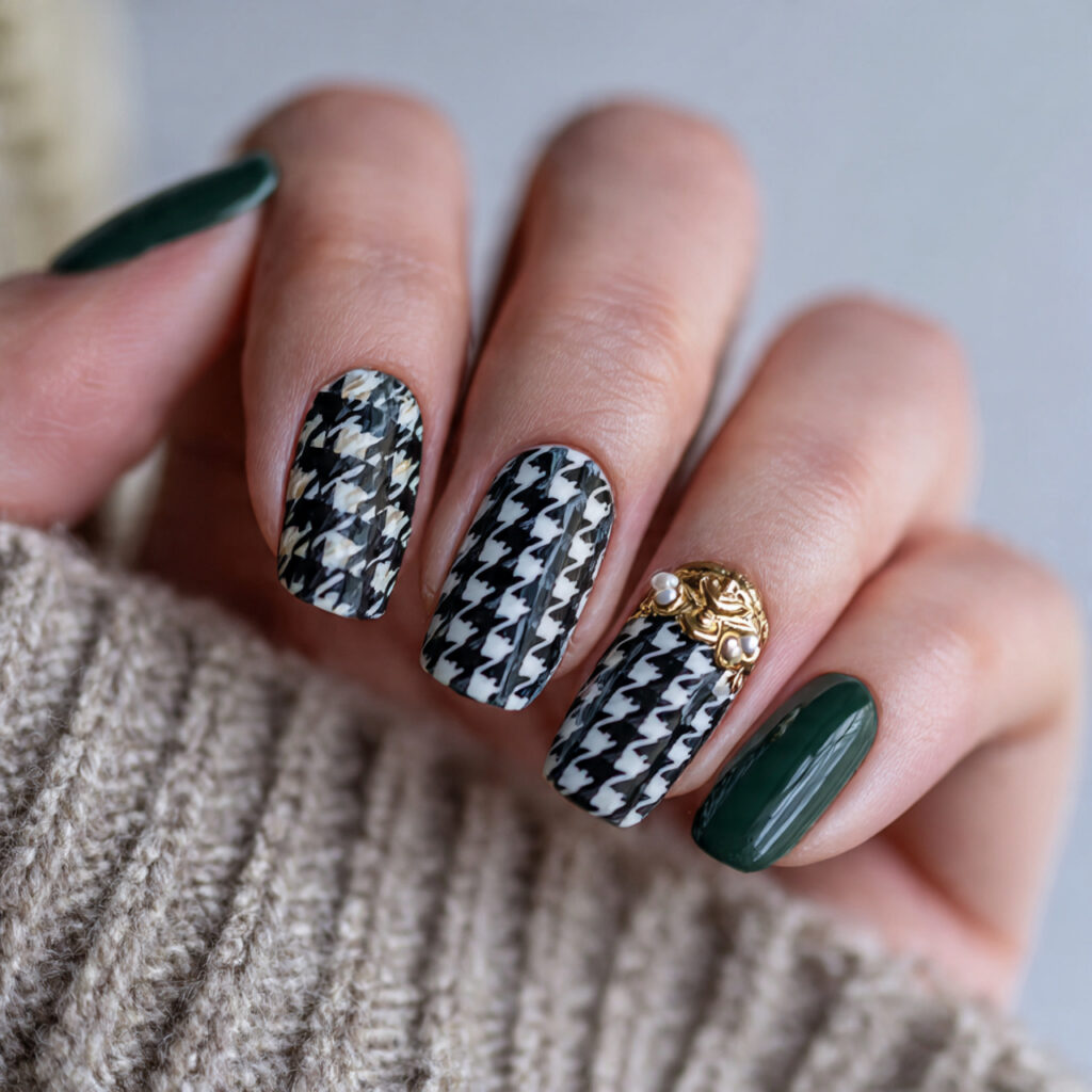 25 Fall Nail Ideas to Try This Season for a Cute, Cozy Look 26 houndstooth nails look classy and stylish the