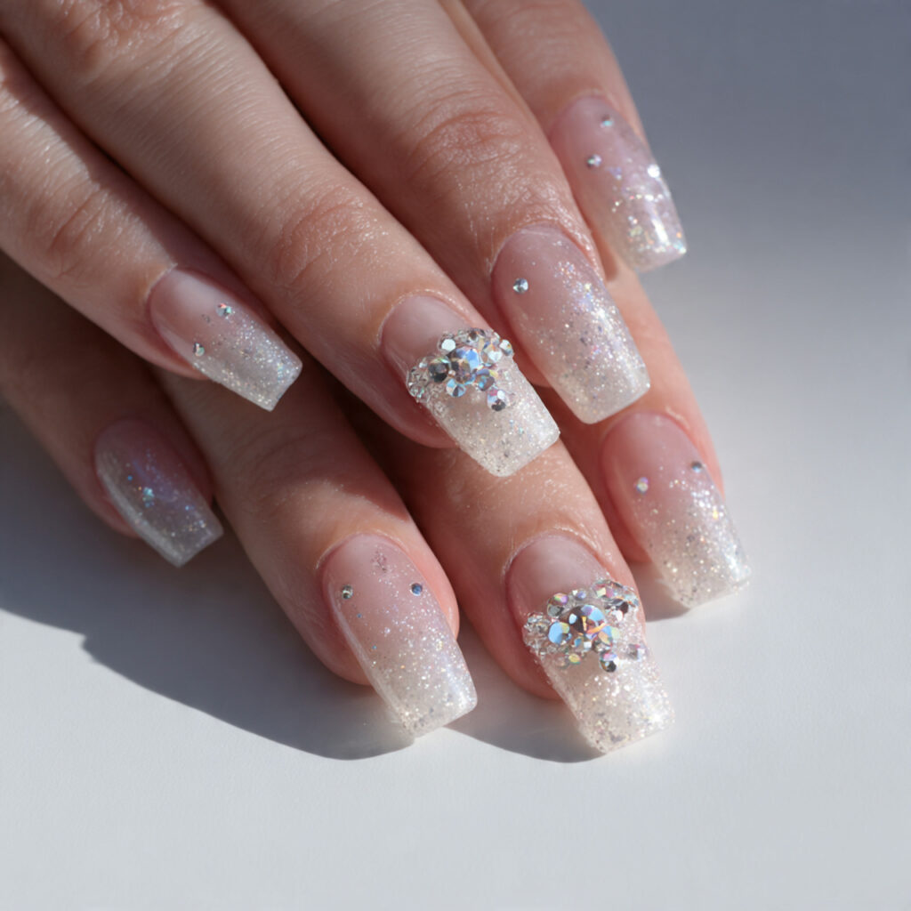 ice crystal glow early winter nails clear