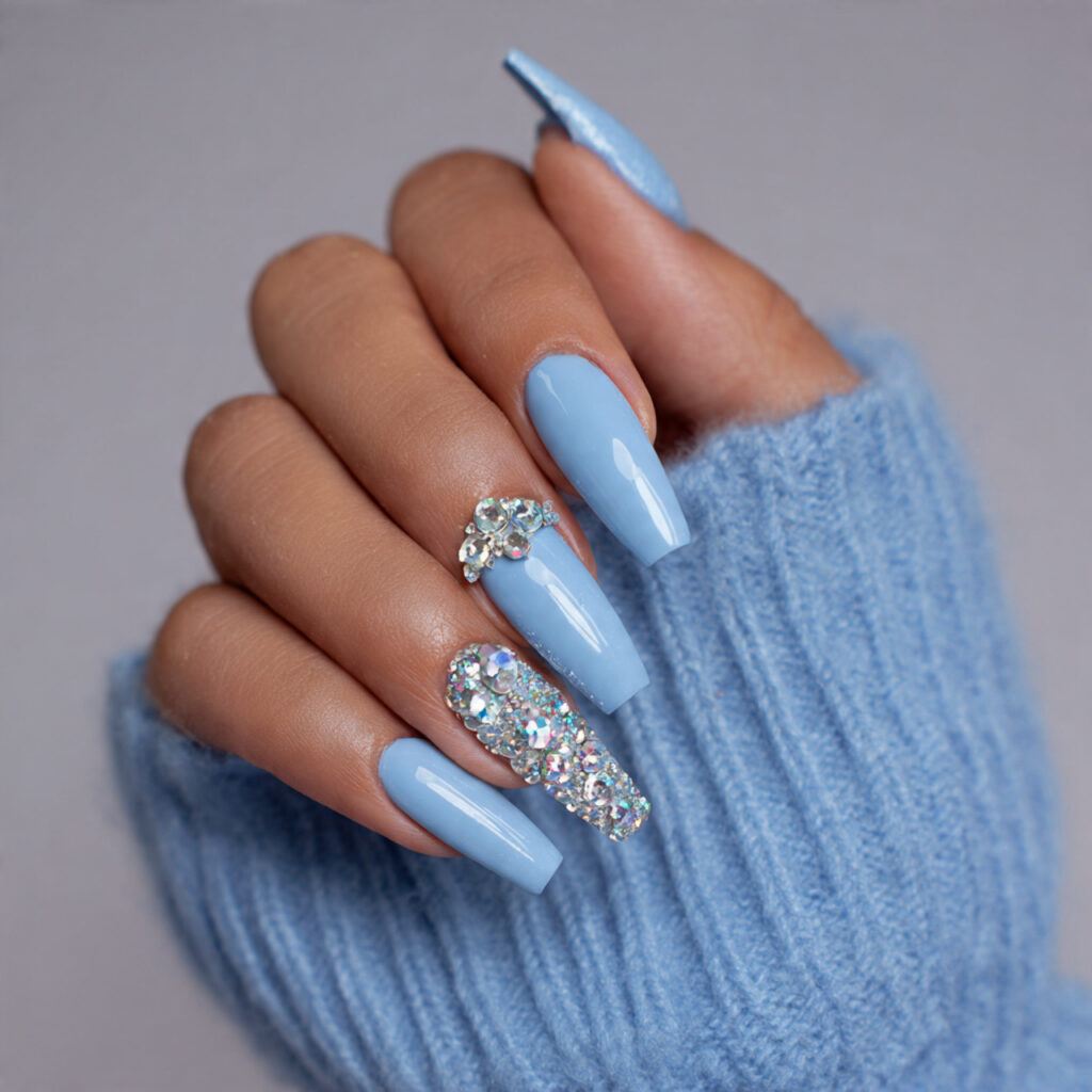 ice queen glam light blue winter nails