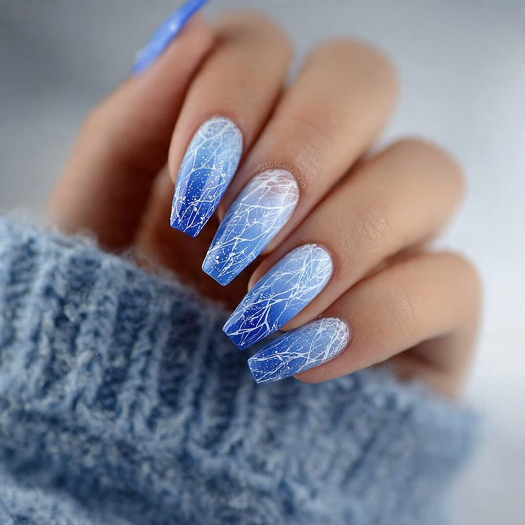 ice shard nails feature sharp patterns inspired