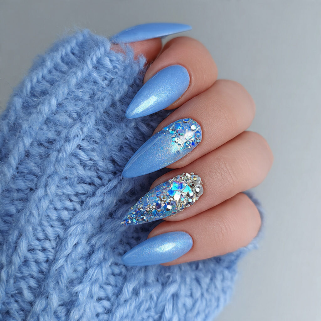 icy blue glam nails pin style with