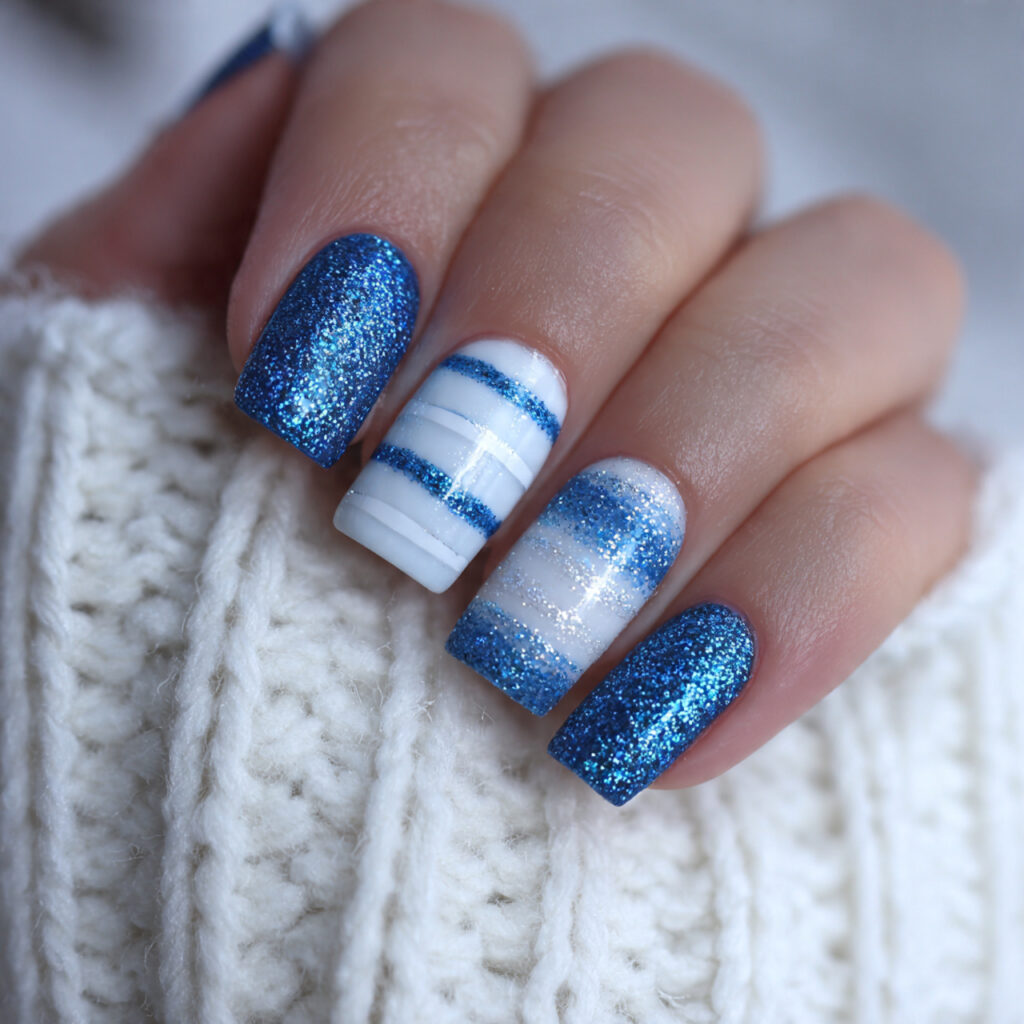 icy blue glitter mix nails feel bold