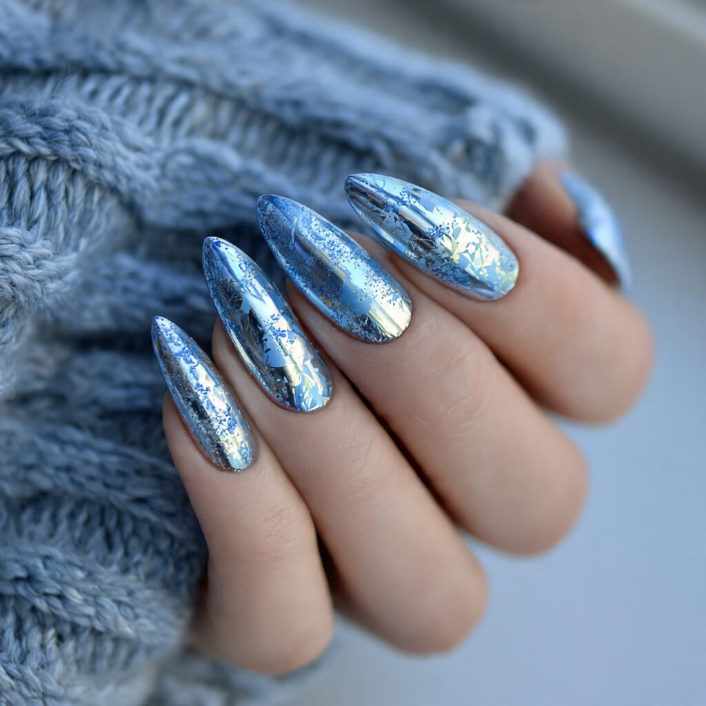 icy blue metalflake chrome nails