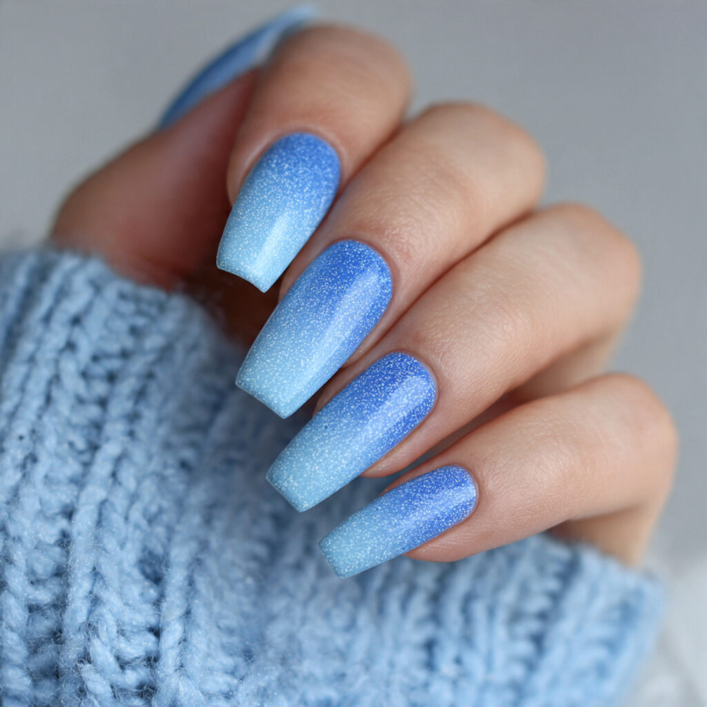 icy blue shimmer fade nails feel cool