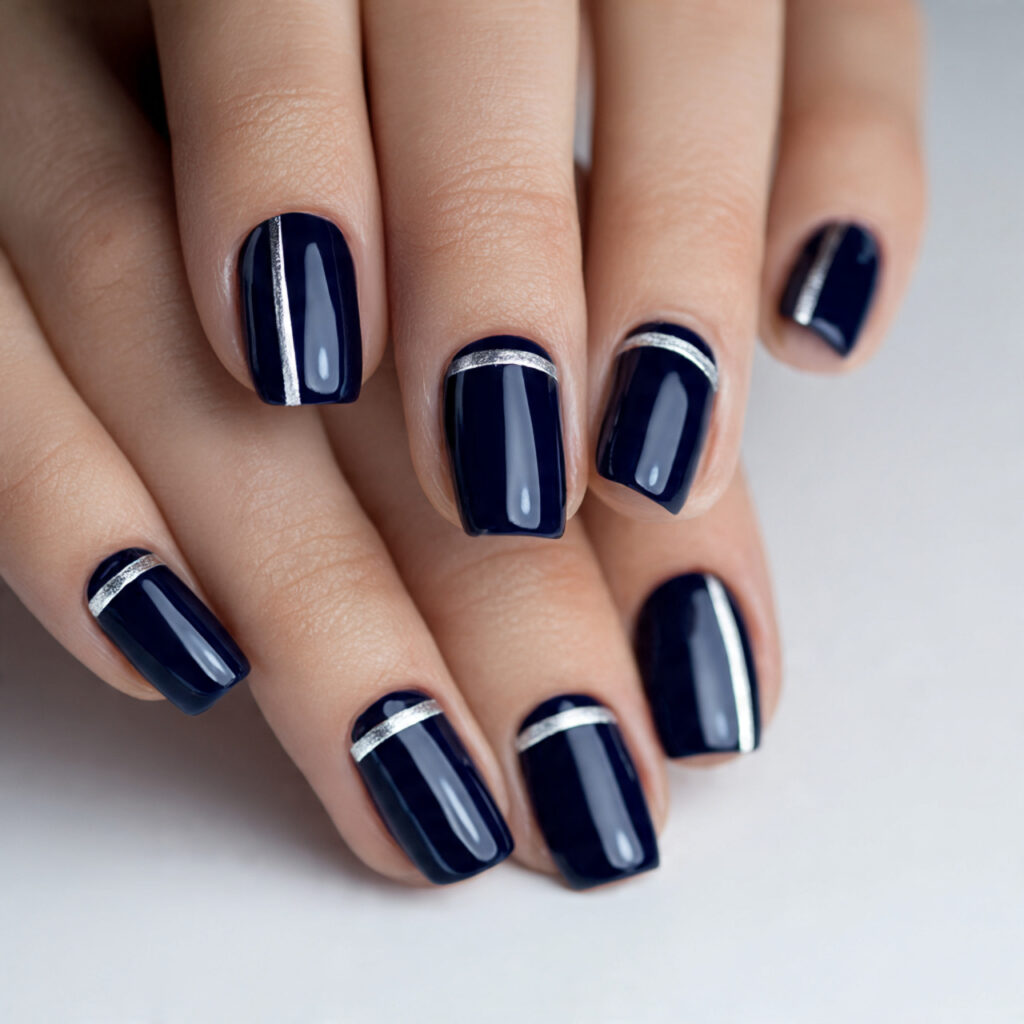 27 Navy Blue Winter Nails That Feel Cozy, Bold, and Chic 5 icy contrast accent navy winter nails feel