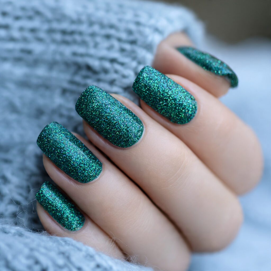 icy emerald sparkle nails mix cool tones