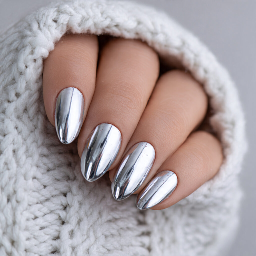 icy silver snowfall chrome nails feel crisp