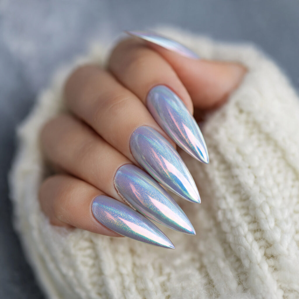 iridescent frost glam stiletto nails feel magical