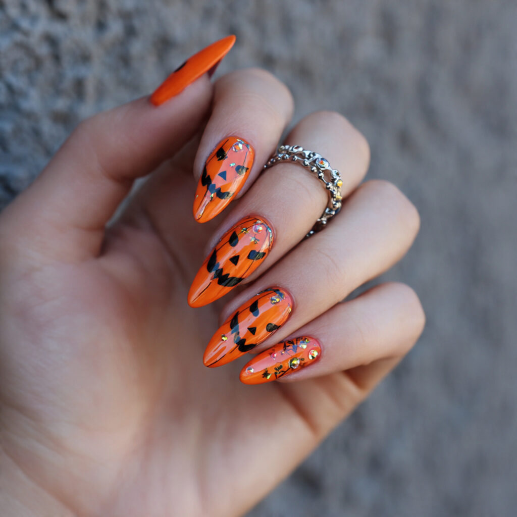 jack o lantern nails for a halloween