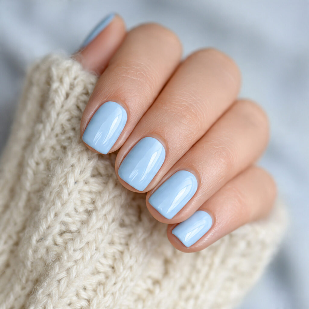 light blue polish creates a soft and