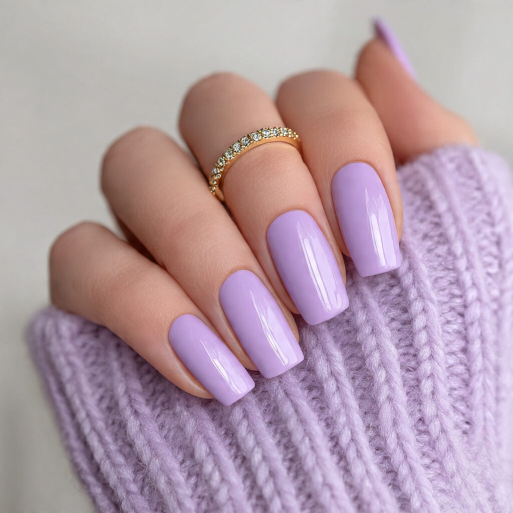 23 Purple Winter Nails That Feel Soft, Trendy, and Pretty 3 lilac purple winter nails with a glossy