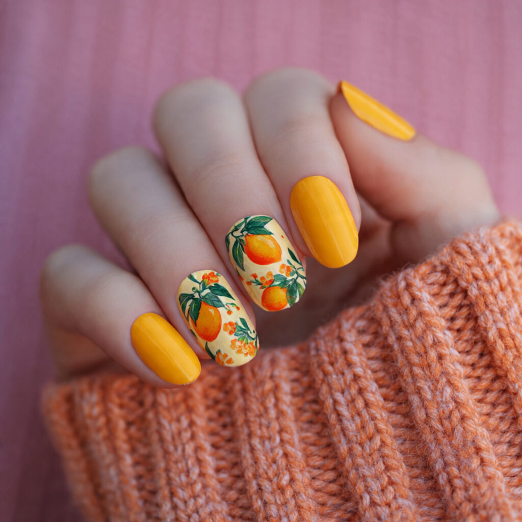 25 Fruit Nail Ideas for a Fresh, Fun, and Colorful Look 15 mango nails glow with bright yellow orange shades