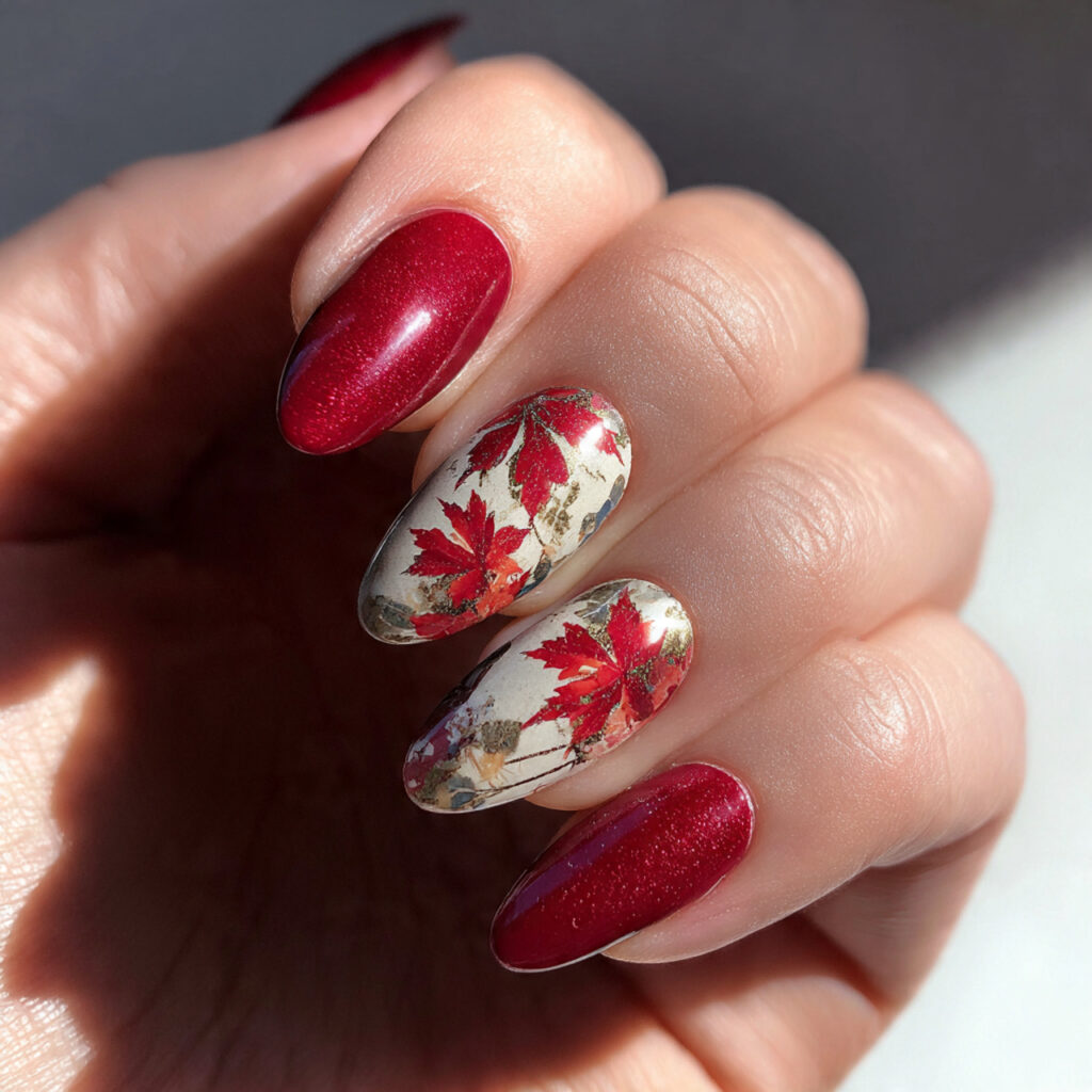 25 Fall Nail Ideas to Try This Season for a Cute, Cozy Look 13 maple leaf accent nails for true autumn