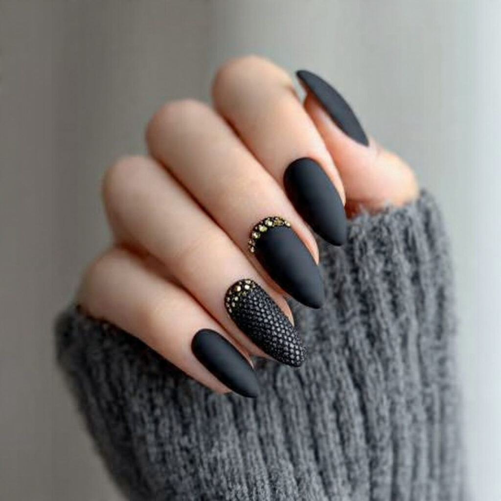 matte black nails create a smooth and