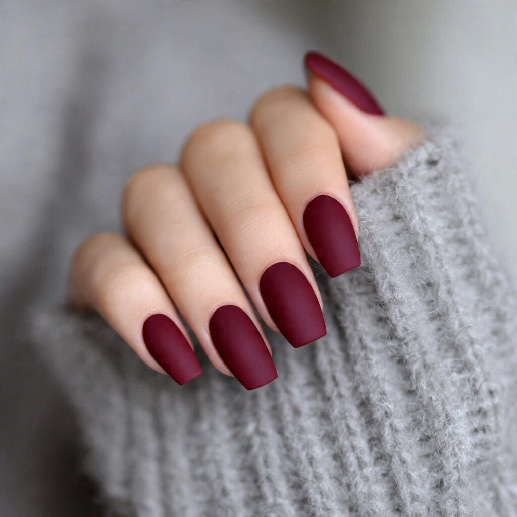 matte burgundy nails for a warm winter