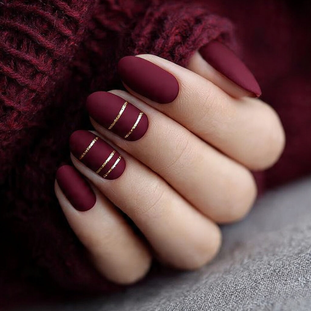 matte burgundy nails give a deep and