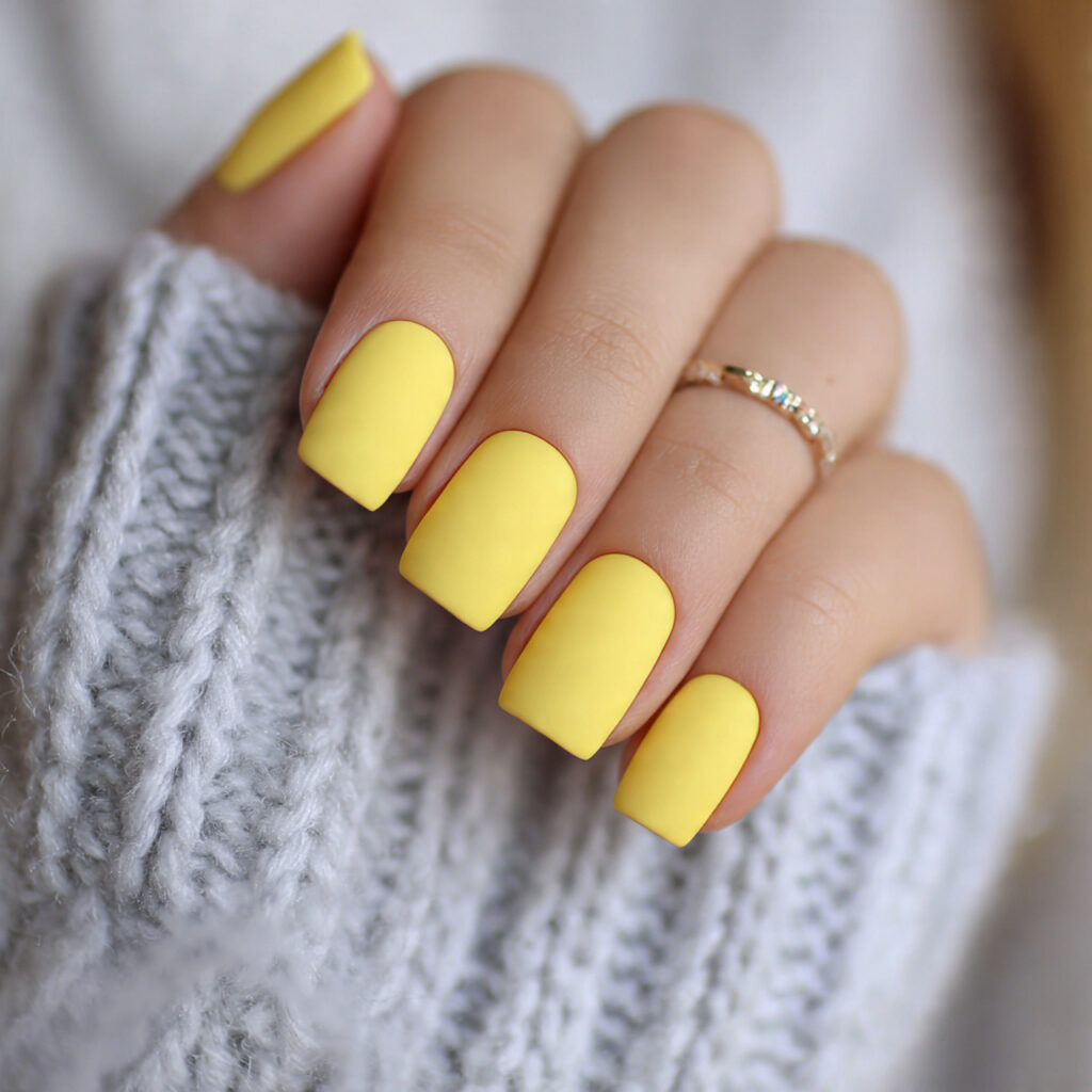 matte butter yellow nails have a soft