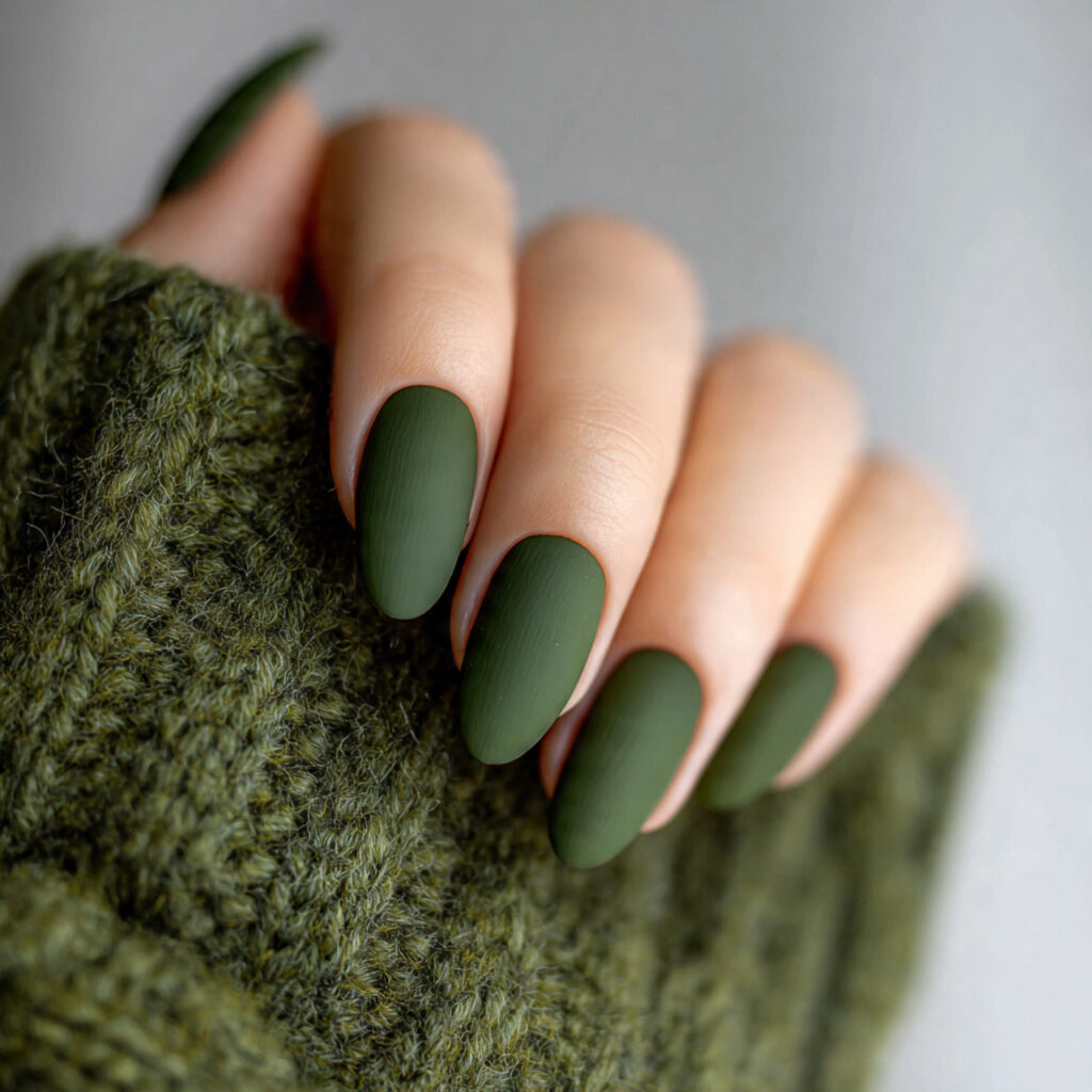 27 Dark Green Winter Nails for a Rich and Cozy Look 3 matte dark green winter nails feel warm