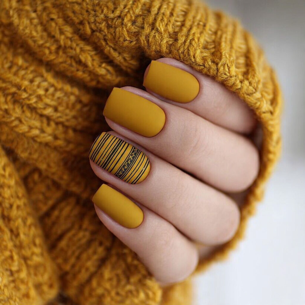 matte mustard nails bring a stylish and