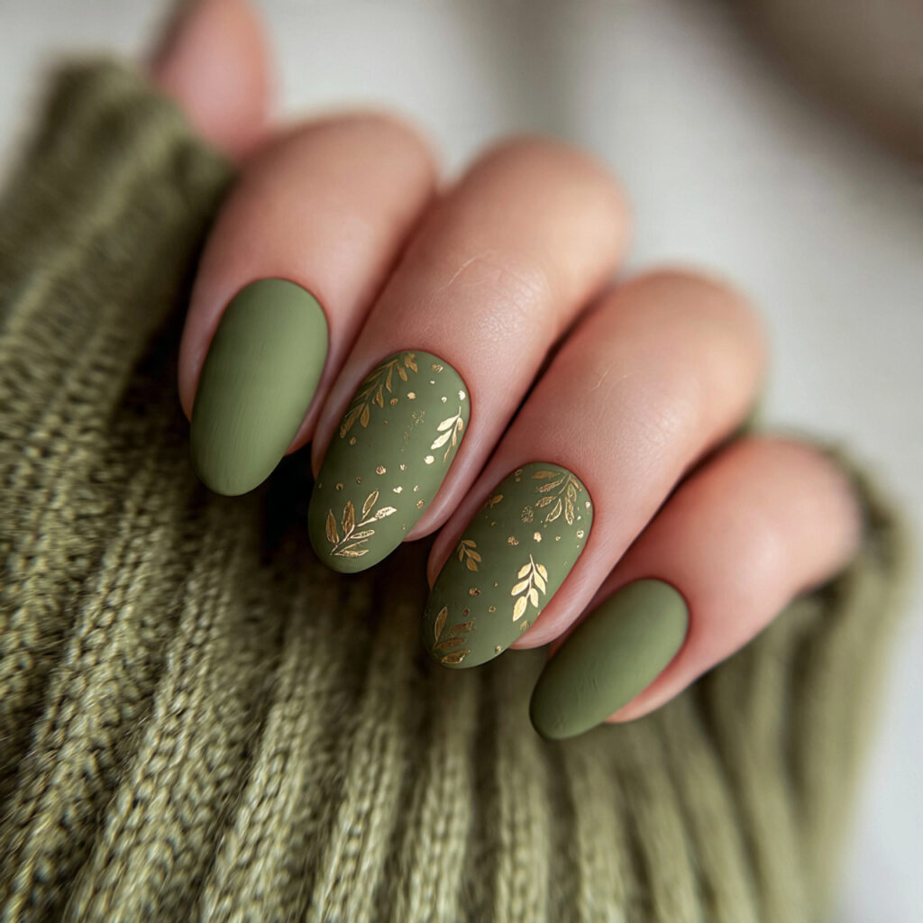 matte olive nails create a natural earthy