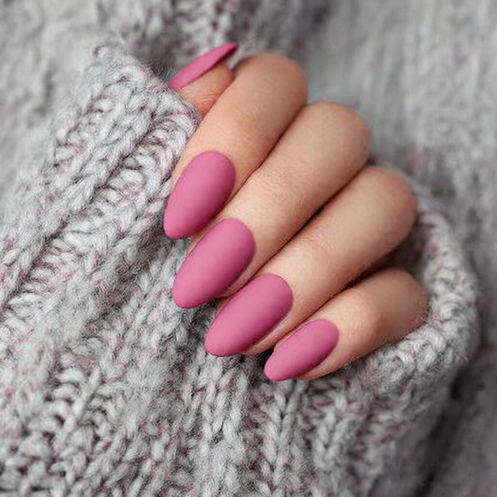 matte pink nails create a soft and