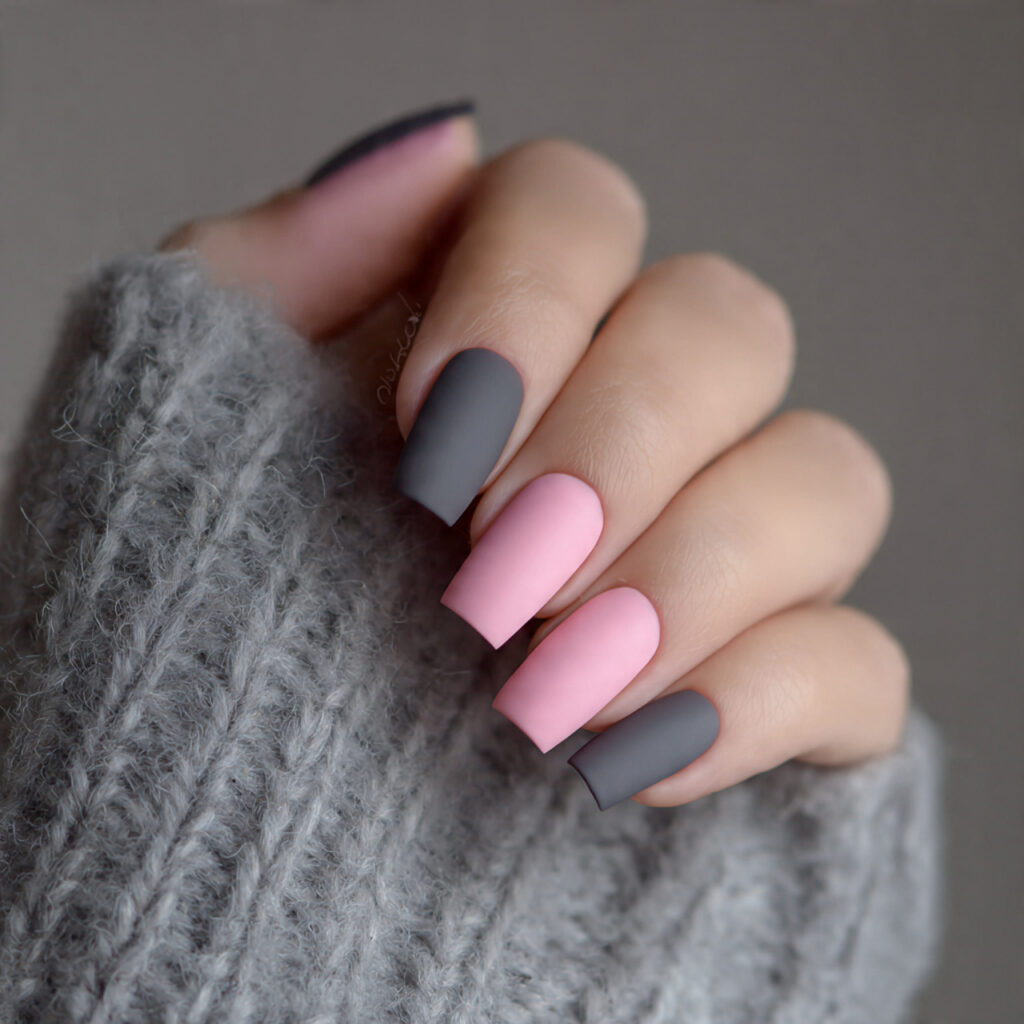 27 February Nail Designs That Are Cute, Classy & Cozy 11 matte pink or gray nails feel sophisticated