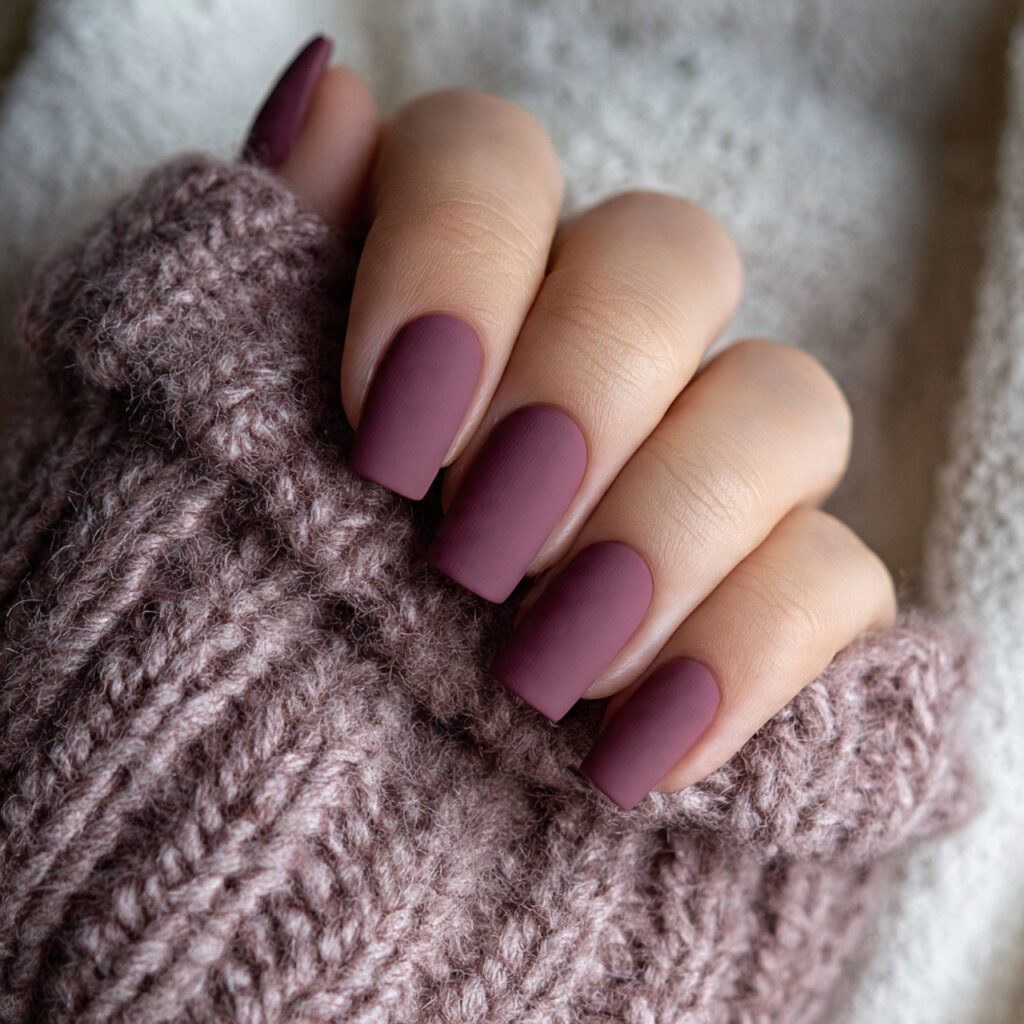 matte short square winter nails feel warm