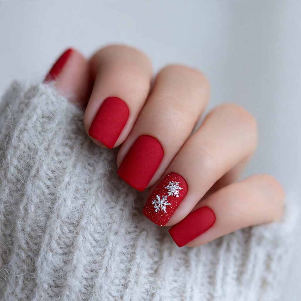 matte snowburst red nails feel modern and