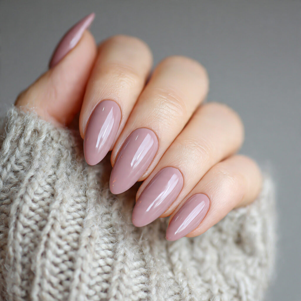 mauve almond nails for a soft neutral