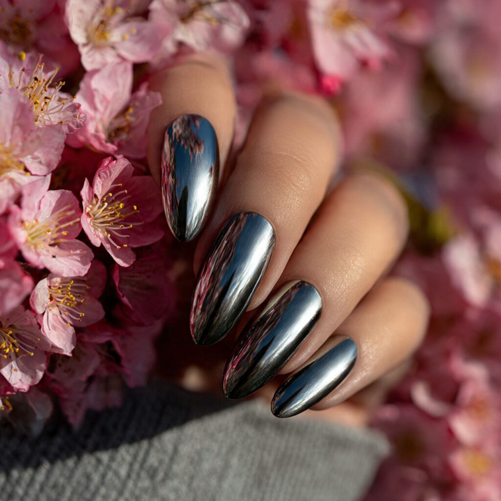 metallic chrome nails for a bold and