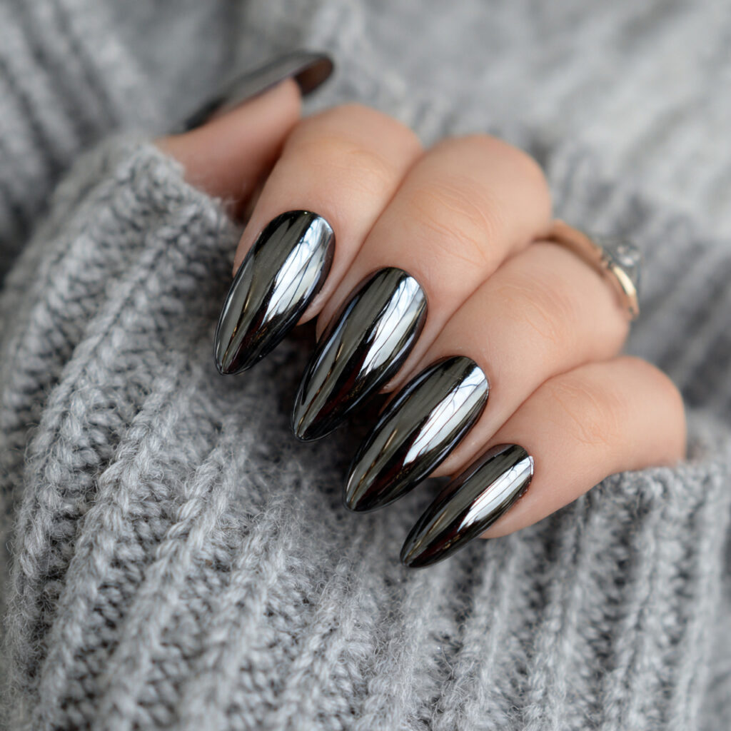 metallic winter luxe chrome nails bring bold