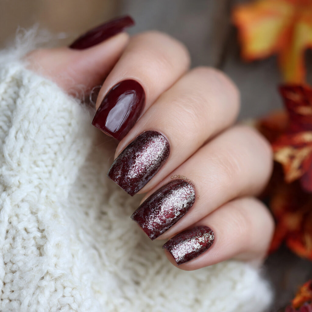 27 Burgundy Winter Nails That Feel Cozy, Rich, and Chic 6 metallic winter square burgundy glam nails